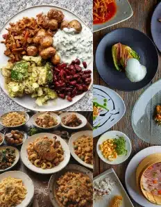 Easy Dinner Ideas for Busy Weeknights – Quick & Wholesome Meals Assorted easy dinner recipes including roasted vegetables, creamy salads, pasta, and beans served on rustic plates