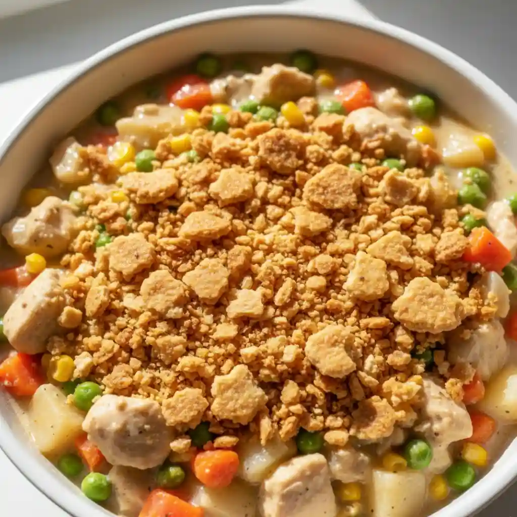Crockpot Chicken Pot Pie 11 Chicken pot pie with buttery Ritz cracker topping.
